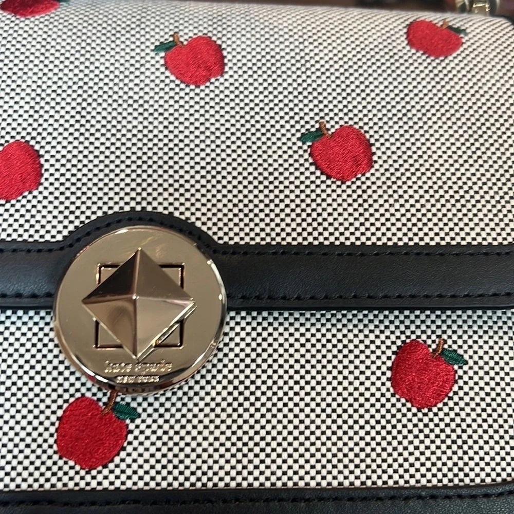 Kate Spade Audrey Embroidered Apples Canvas Flap Crossbody Bag NWT